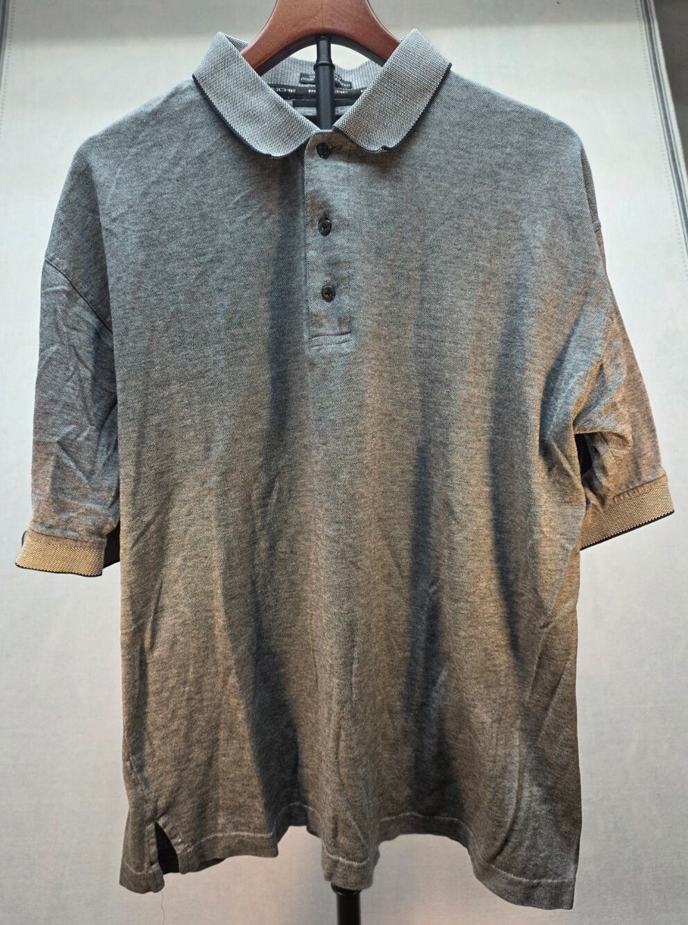 Vintage Mens Porsche 60s 2Ply Double Mercerized Gray Polo Rare Racewear Large